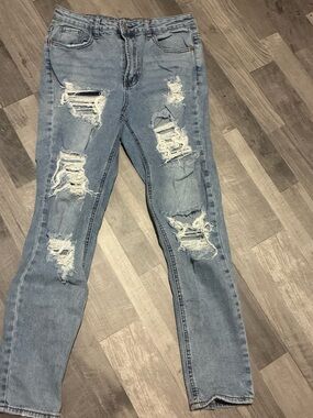 High-Rise Light Blue Distressed Women's Jeans